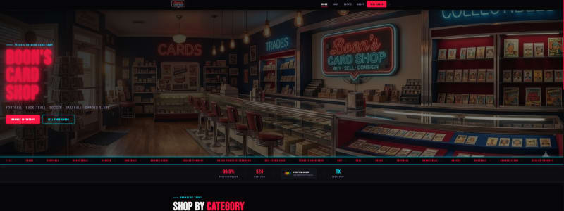 Boons Card Shop website screenshot