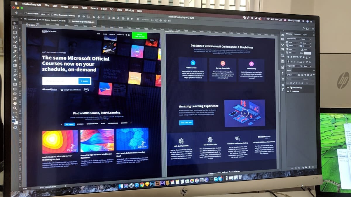 AI design studio tools for social posts, graphics, and presentations Designer working on a creative digital design project with color and layout tools