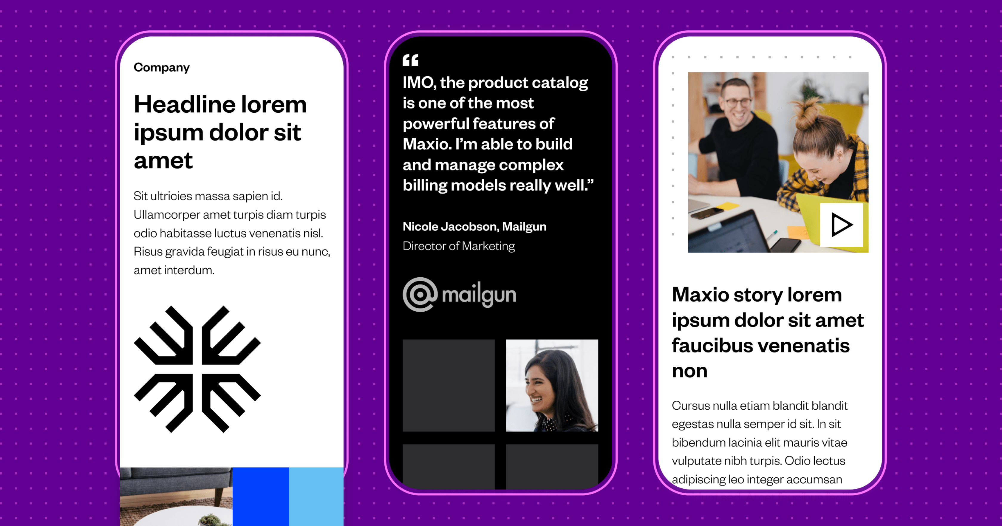 Maxio banner image purple mobile screen mockups Hero