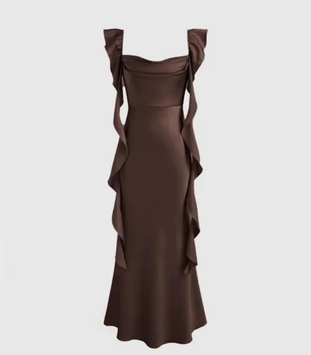 Women Elegant Bodycon Maxi Dress with Ruffle Sleeves