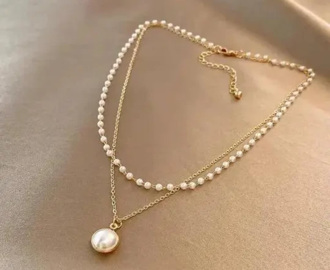Fancy Chain Pendant With Pearl Dual Chain
