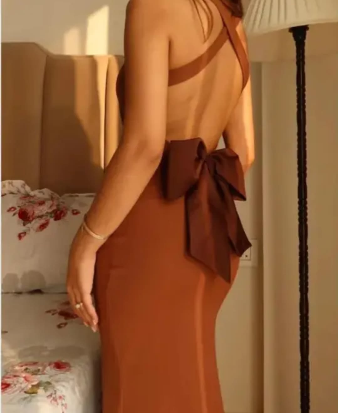 Brown Bow Backless Dress