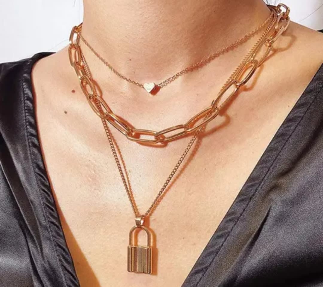 Vintage styled layered gold necklace