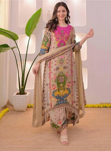 Women Muslin Kurti Palazzo Dupatta Set