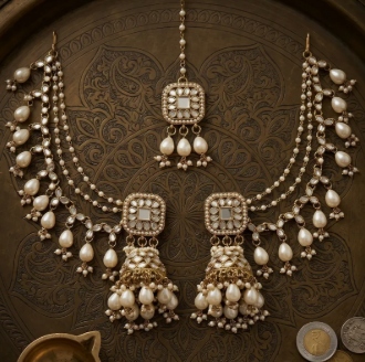 jhumkas and maangtika