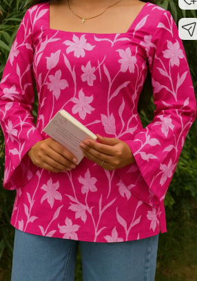 floral pink short kurti