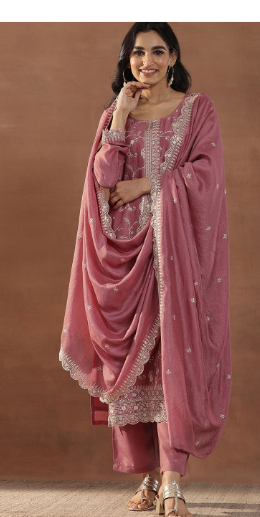 Women Floral Embroidered Regular Sequinned Kurta with Trousers & With Dupatta