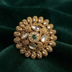 Women Gold-Plated Antique Kundan Finger Ring