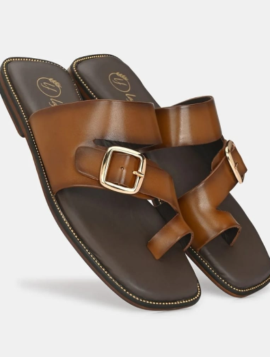 Men Brown Leather Buckle Sandals