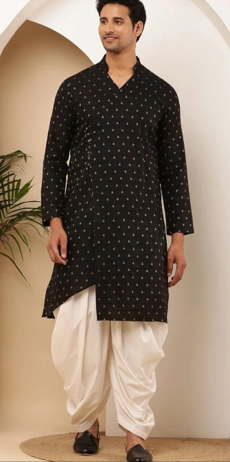 Men Navy All-Over Printed Mandarin Collar Kurta