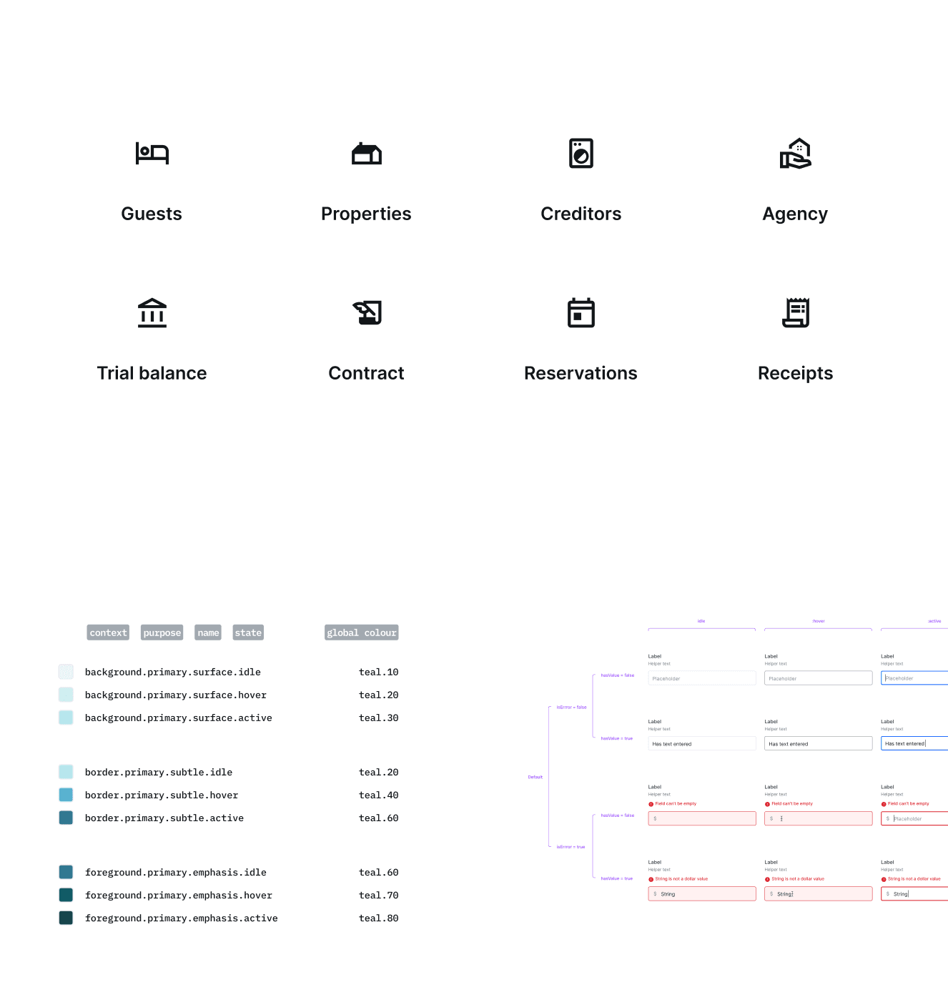 screenshots of UI components