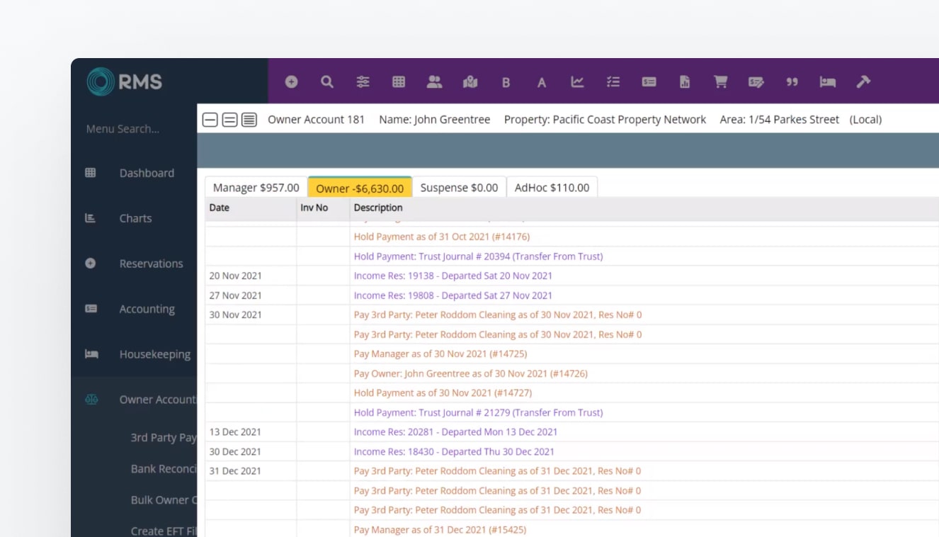 a screen shot of RMS web trust accounting platform