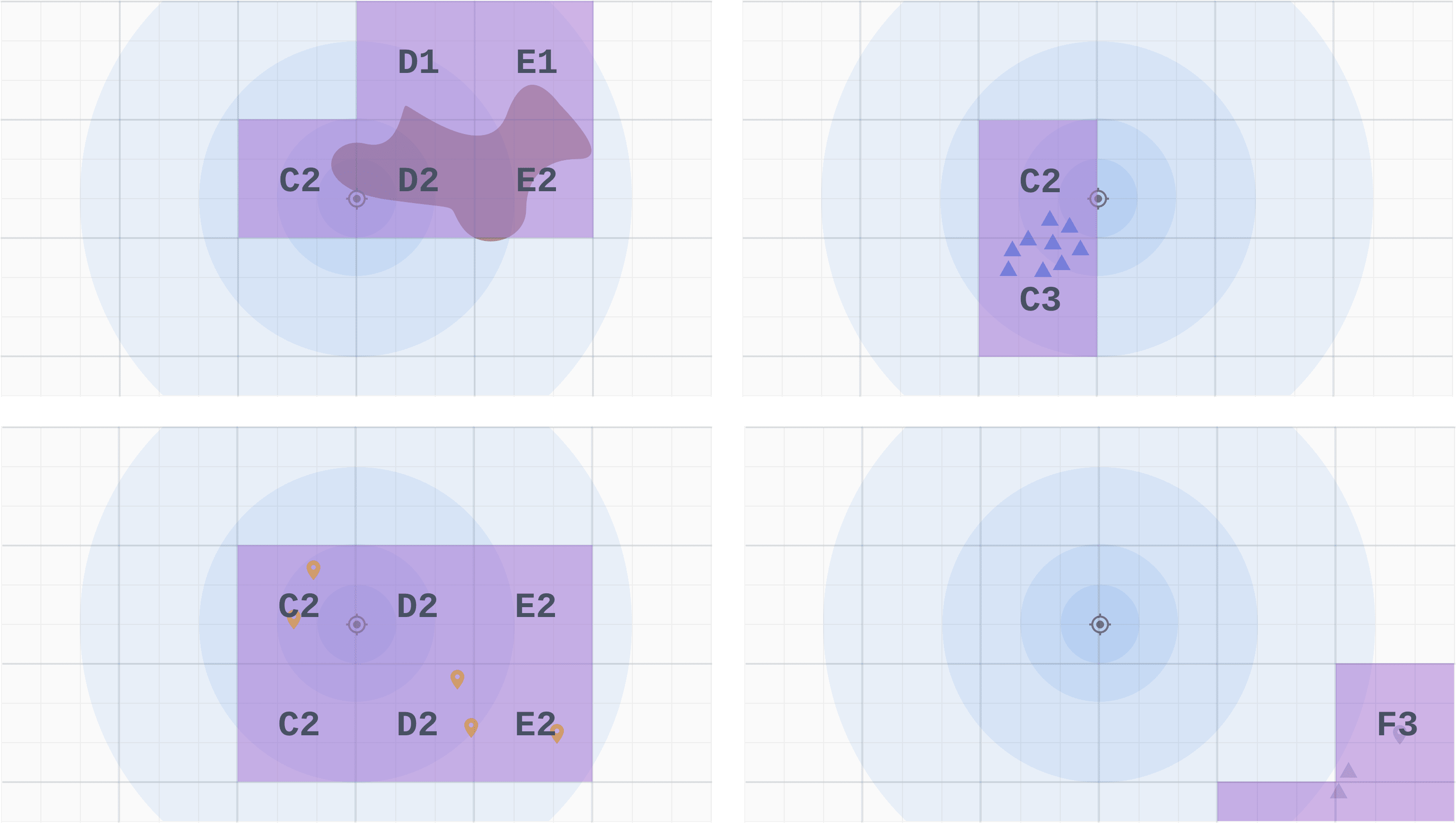 a series of four images showing different areas of the same area spatial features