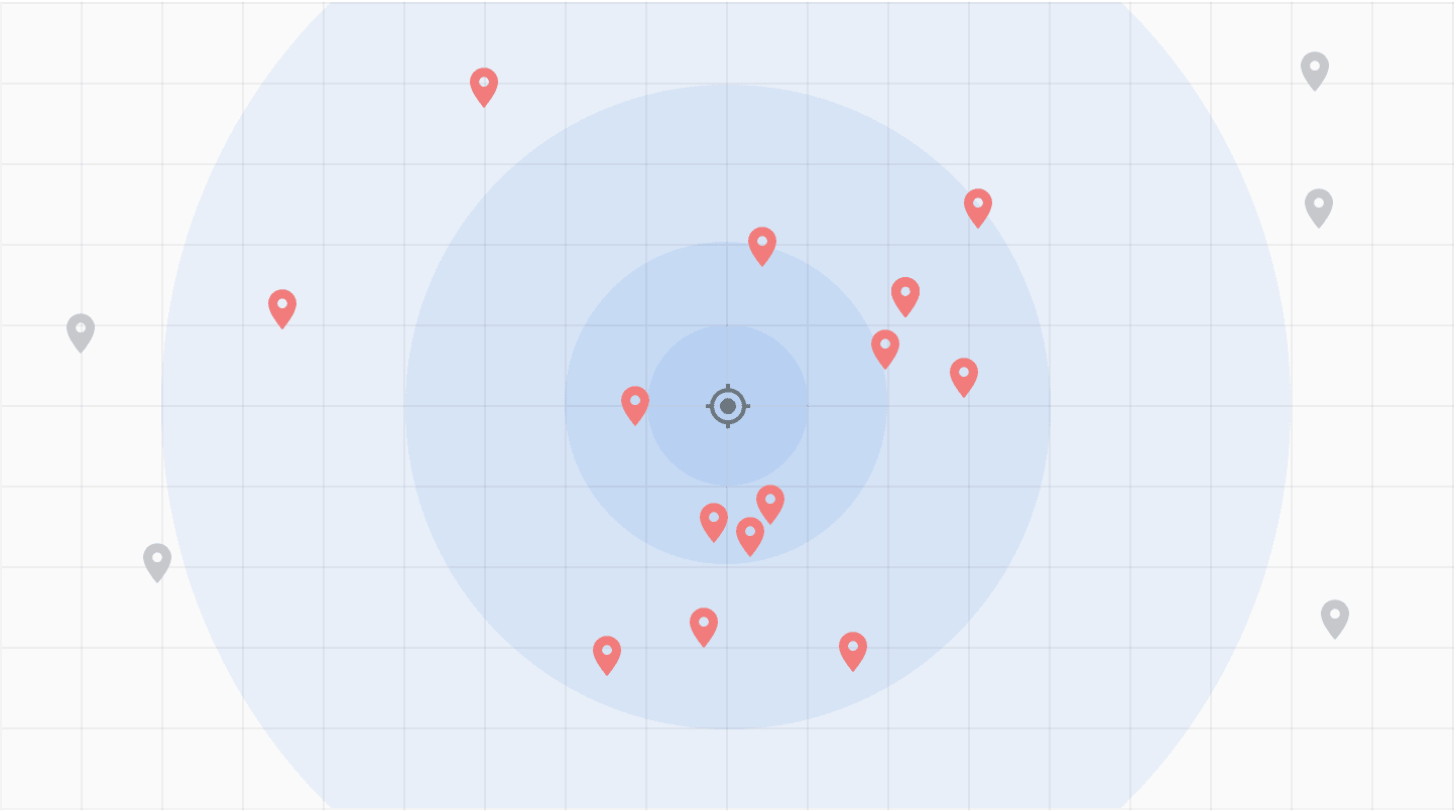 a blue circle with red dots on it and a white circle with red dots in the middle of it