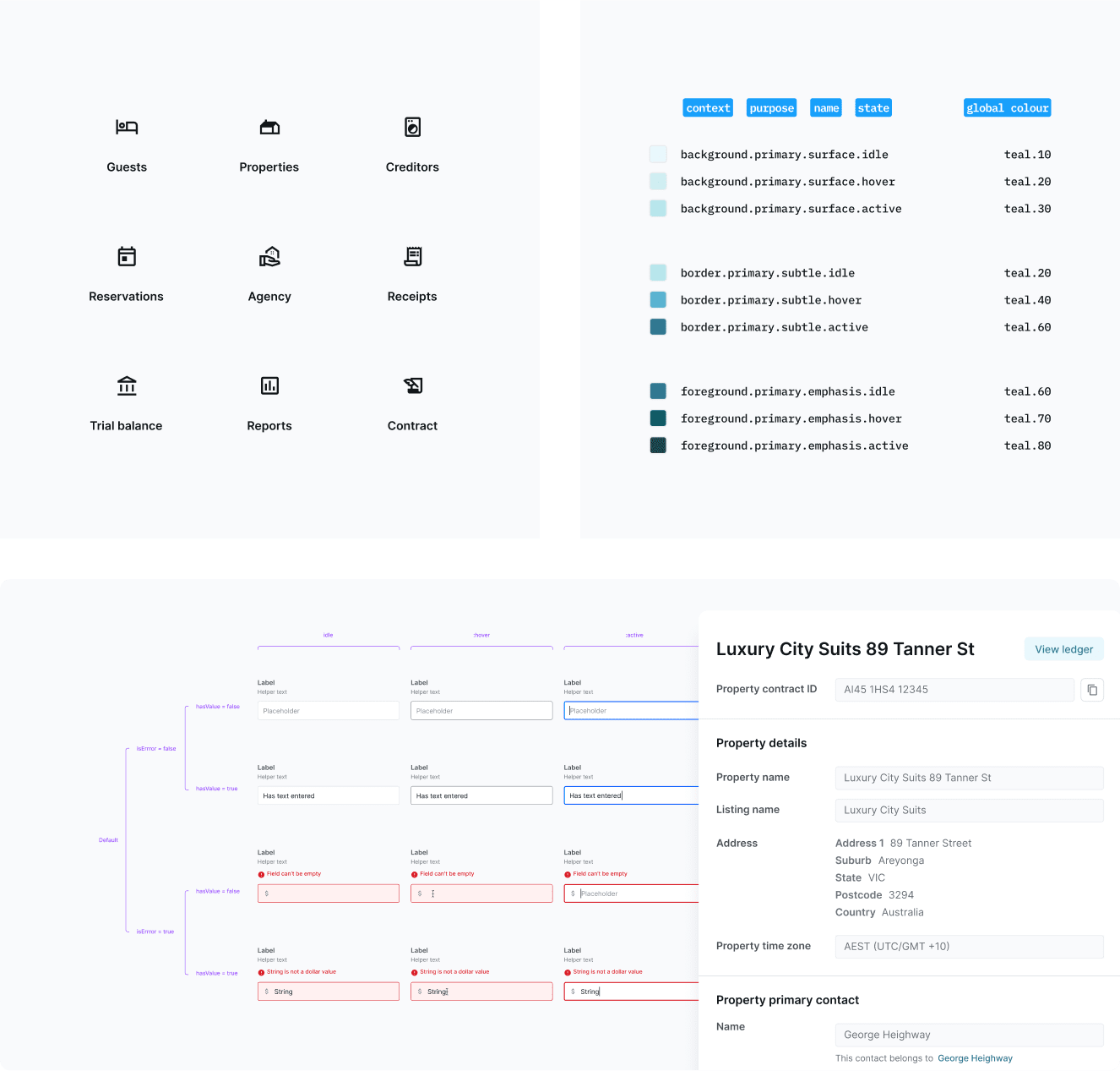 screenshots of UI components