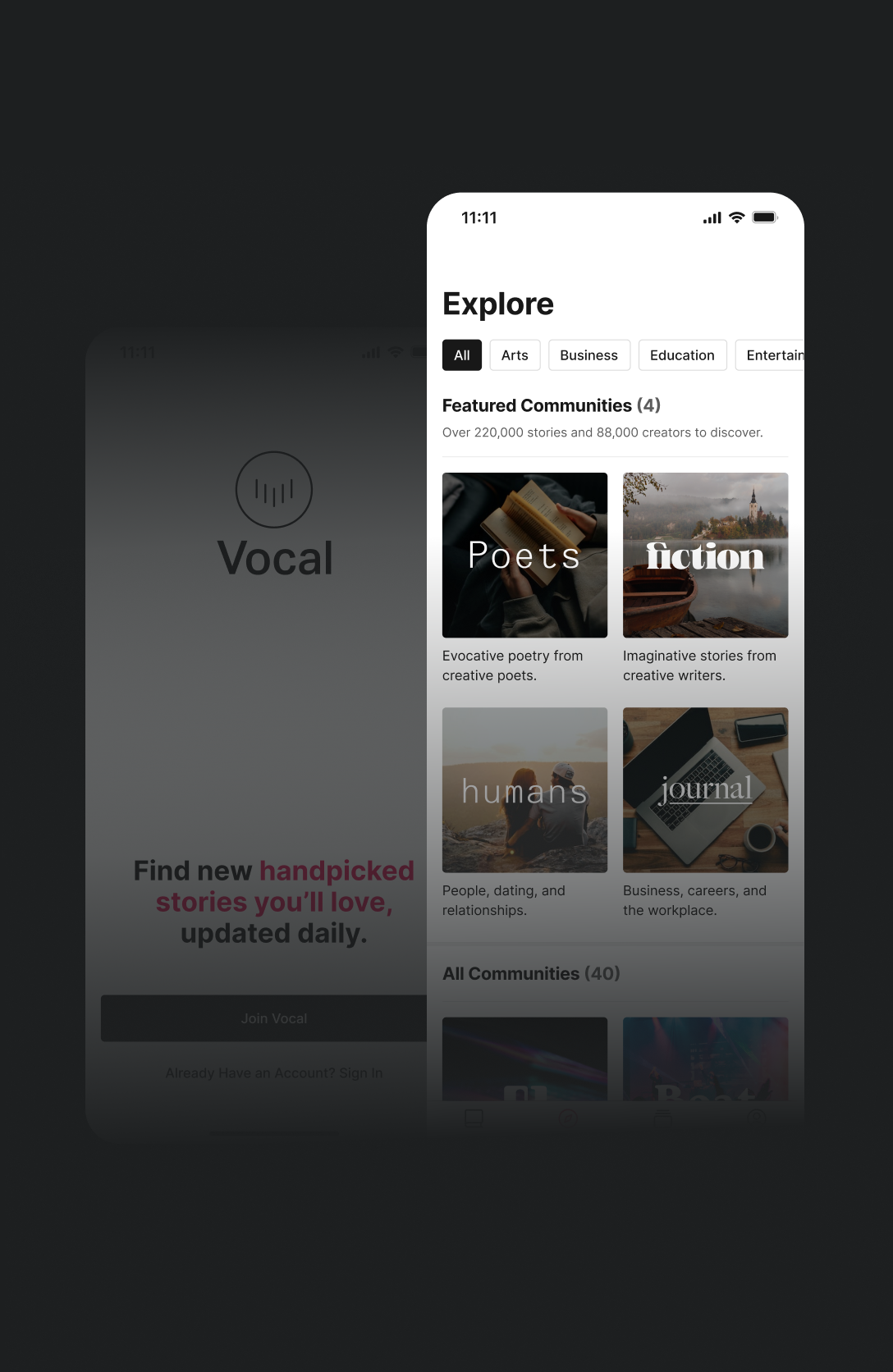 Vocal publishing platform mobile UI