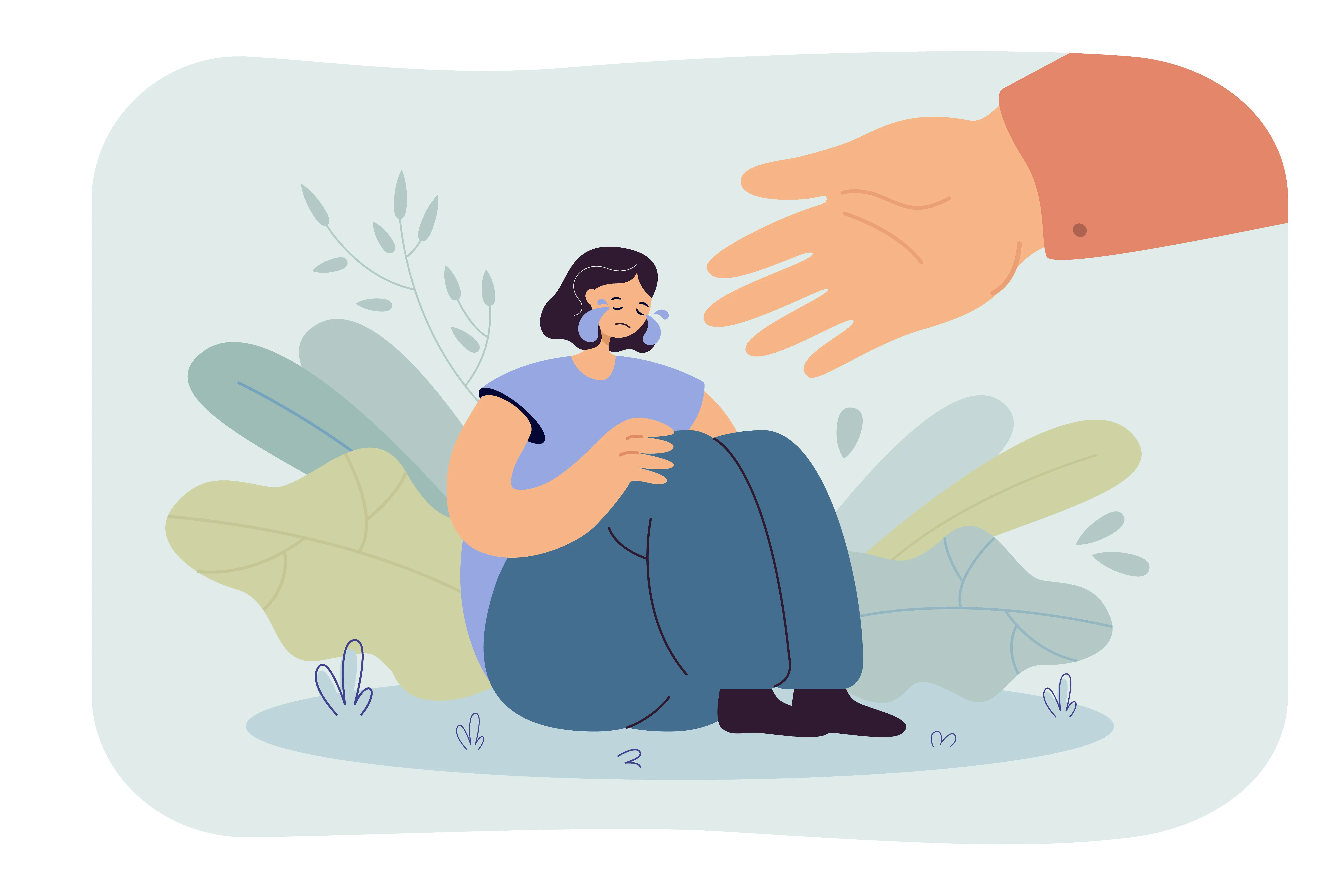 illustration of a therapist helping a depressed girl