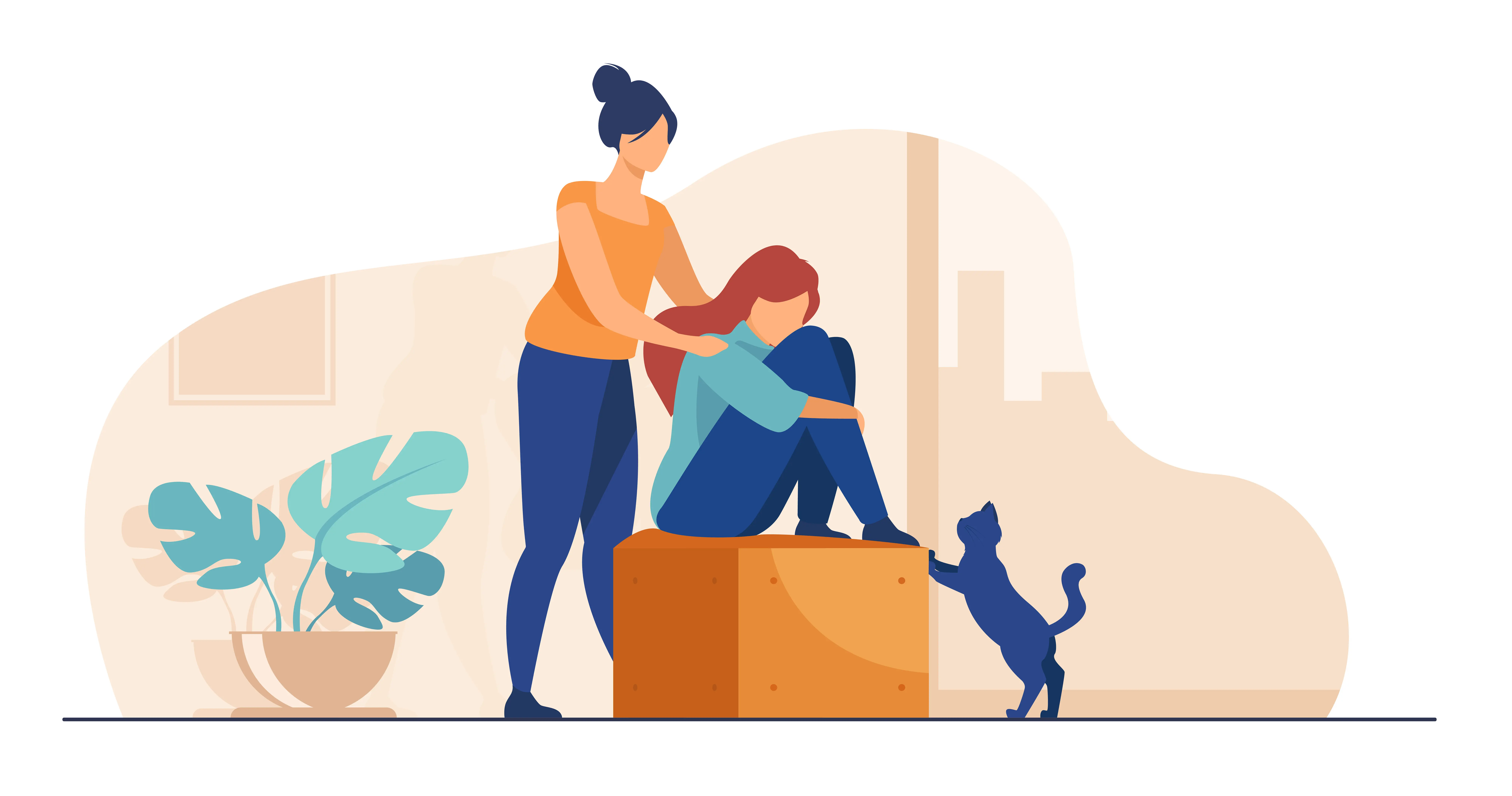 Illustration of a mental health counsellor helping a stressed girl
