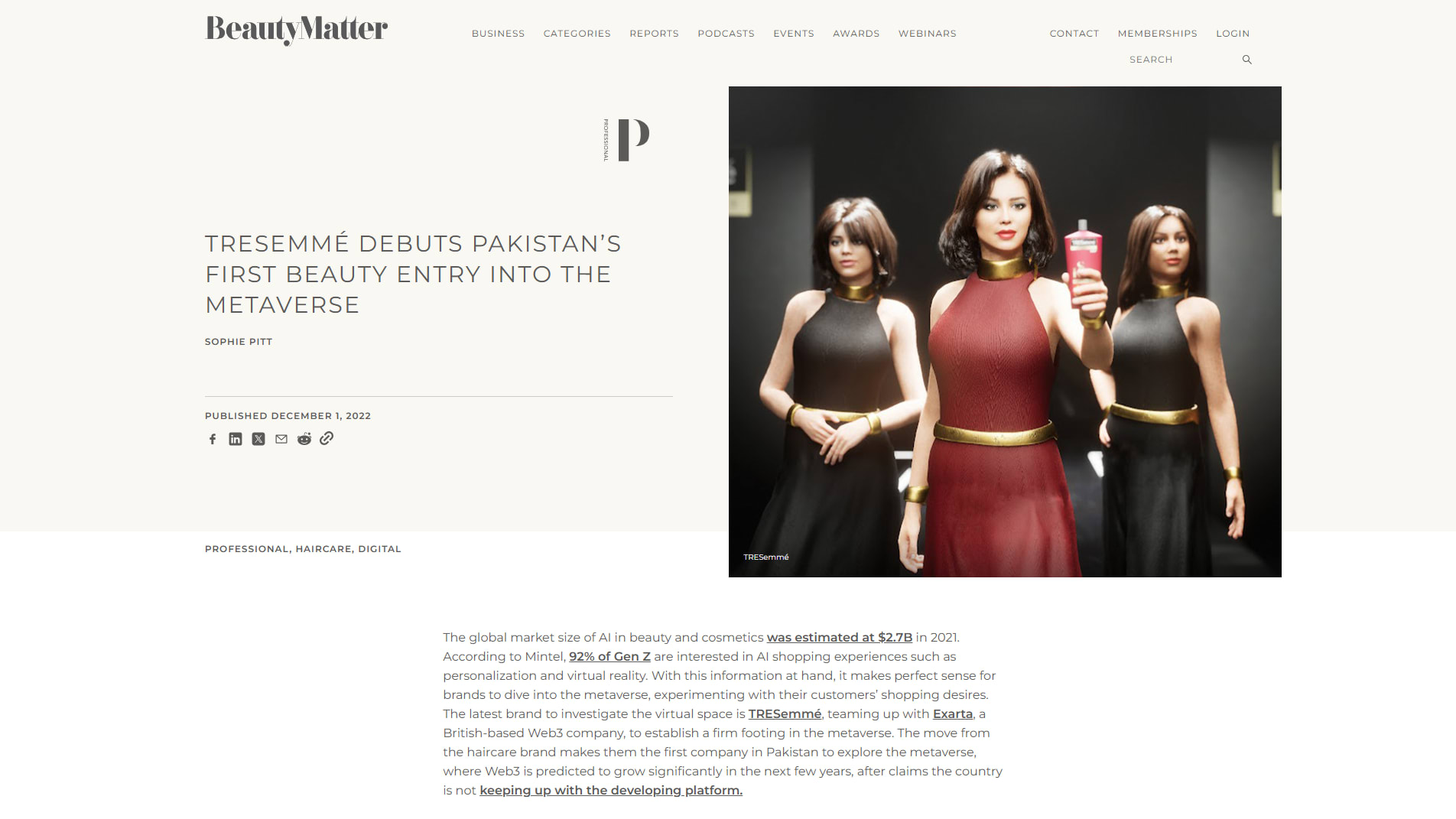 Press release showing article by BeautyMatter
