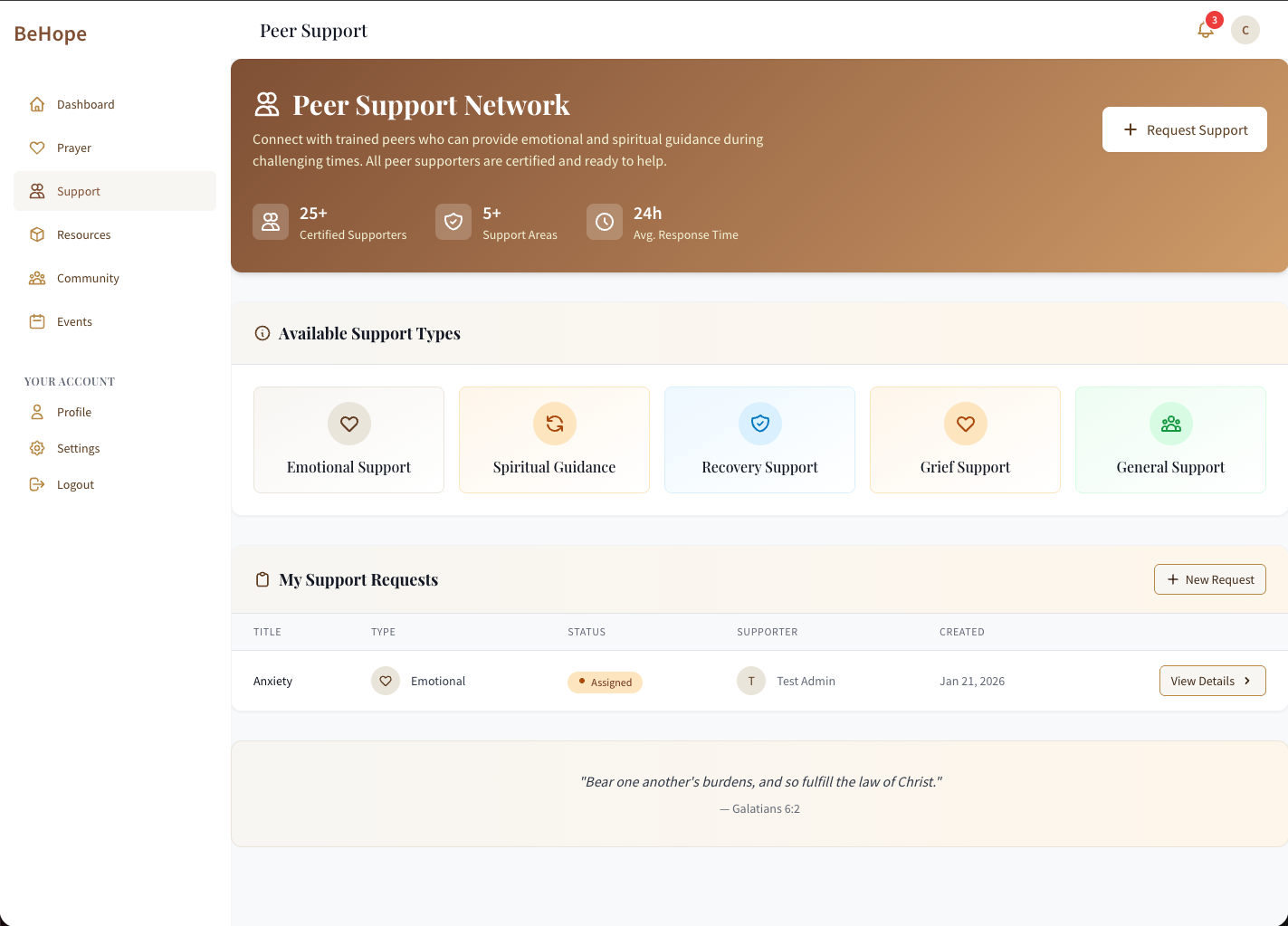 Peer support request workflow