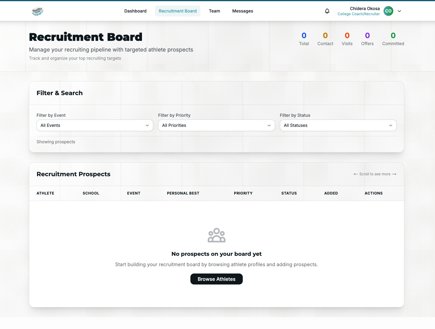 Athlete performance tracking dashboard
