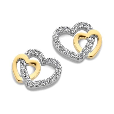 Boucles d'oreilles coeur petite fille en or bicolore