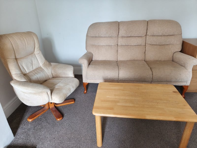 3-Seater Couch, Swivel Armchair And Coffee Table
