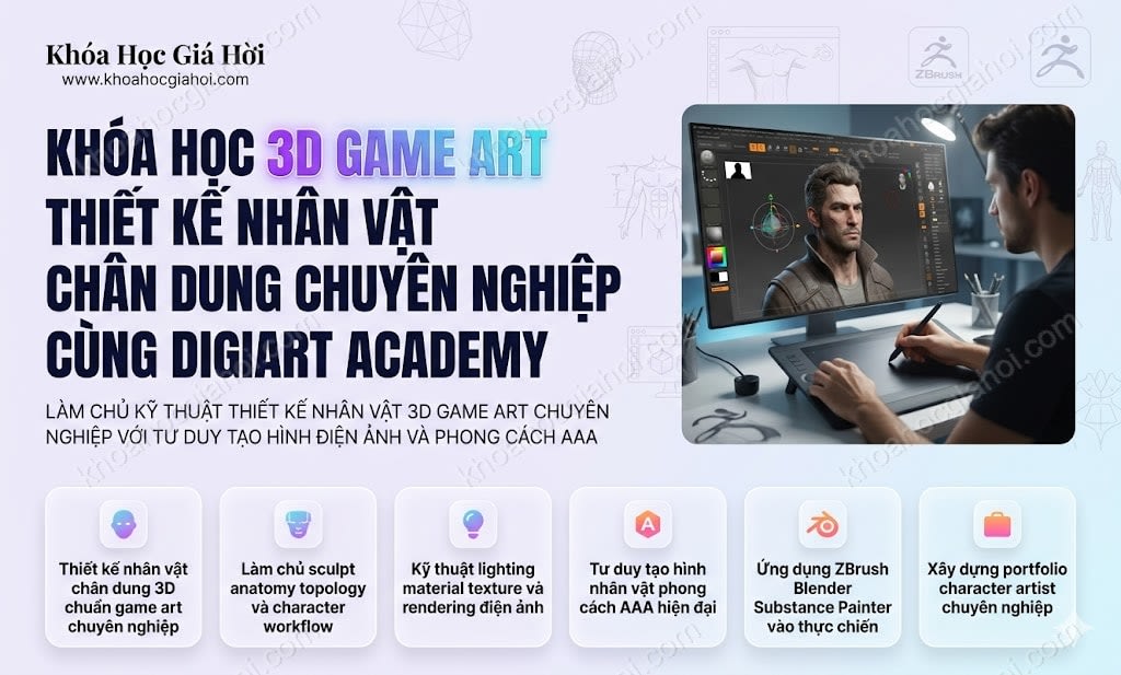 Khoá Học 3D Game Art: Thiết Kế Nhân Vật Chân Dung Chuyên Nghiệp Cùng Digiart Academy