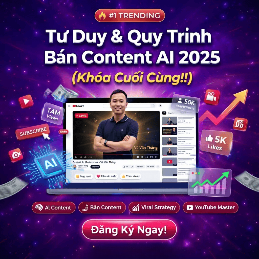 Khóa Học Youtube Vũ Văn Thắng K4 – Nắm Trọn Tư Duy & Quy Trình Bán Content AI