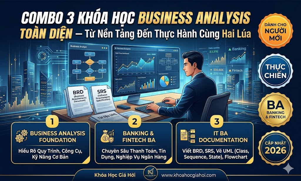 Combo 3 Khóa Học Business Analysis Toàn Diện – Từ Nền Tảng Đến Thực Hành Cùng Hai Lúa Học Business Analysis
