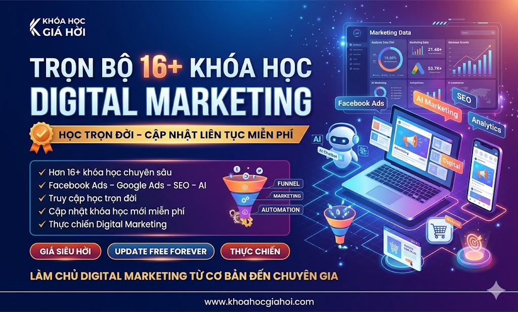 Trọn Bộ 16+ Khóa Học Digital Marketing – Học Trọn Đời, Cập Nhật Liên Tục Miễn Phí