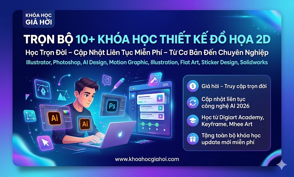 Trọn Bộ 10+ Khóa Học Thiết Kế Đồ Họa 2D – Học Trọn Đời, Cập Nhật Liên Tục Miễn Phí