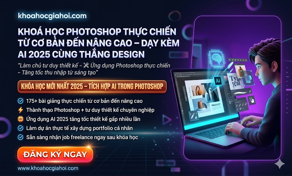 Khoá Học Photoshop Thực Chiến Từ Cơ Bản Đến Nâng Cao – Dạy Kèm AI 2025 Cùng Thắng Design
