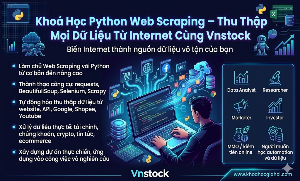 Khoá Học Python Web Scraping – Thu Thập Mọi Dữ Liệu Từ Internet Cùng Vnstock
