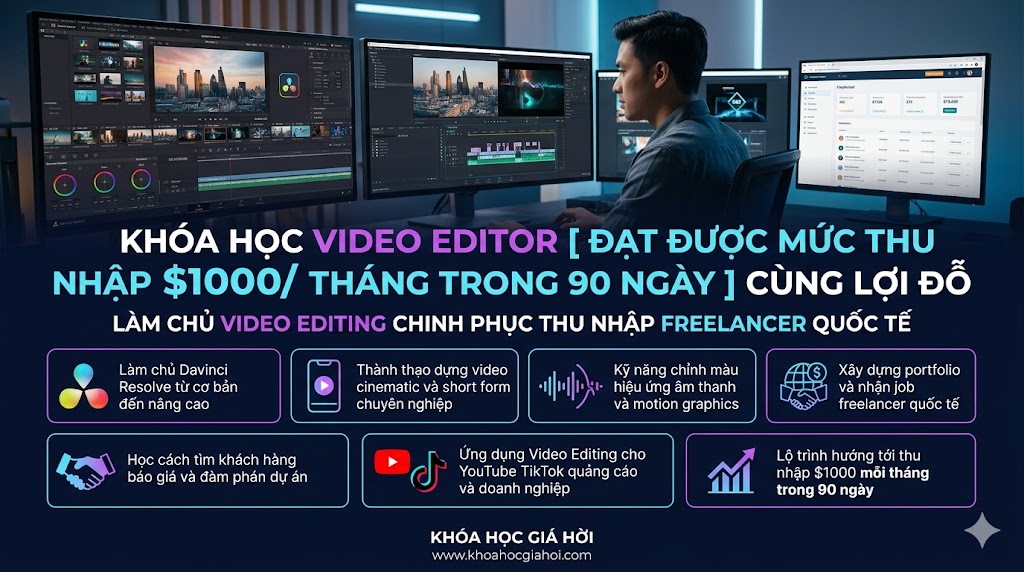 Khóa Học Video Editor [ Đạt Được Mức Thu Nhập $1000/ Tháng Trong 90 Ngày ] Cùng Lợi Đỗ