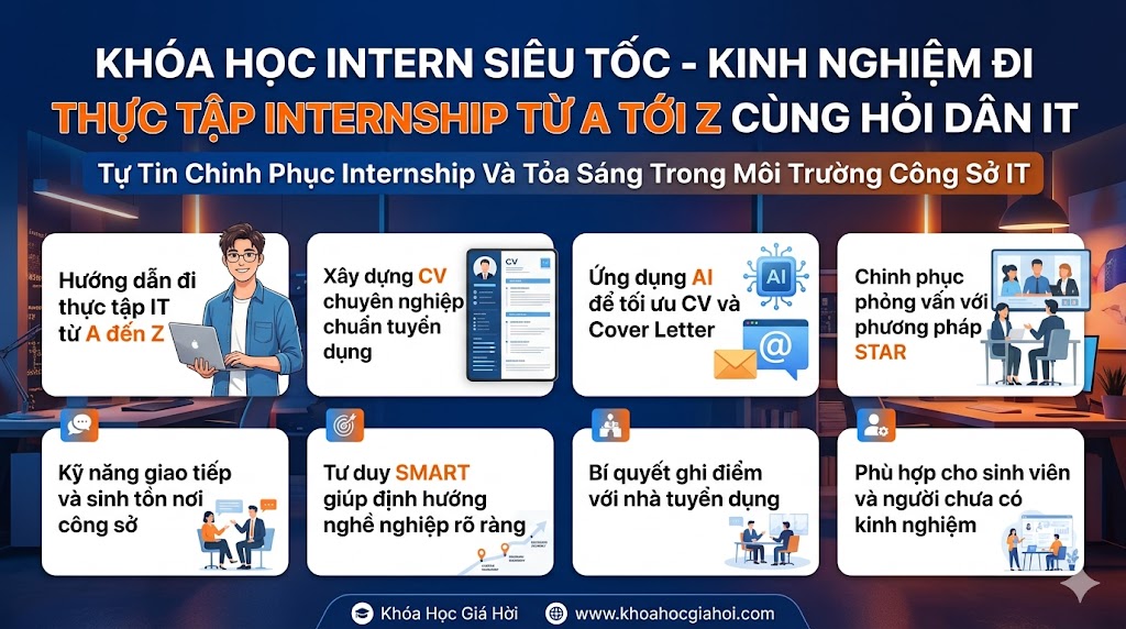 Khóa Học Intern Siêu Tốc - Kinh Nghiệm Đi Thực Tập Internship Từ A tới Z Cùng Hỏi Dân IT