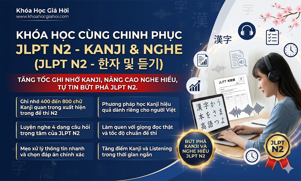 Khóa Học Cùng Chinh Phục JLPT N2 - Kanji & Nghe (JLPT N2 - 한자 및 듣기)