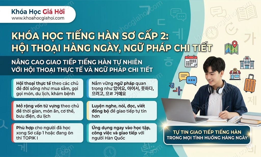 Khóa Học Tiếng Hàn Sơ Cấp 2: Hội Thoại Hàng Ngày, Ngữ Pháp Chi Tiết