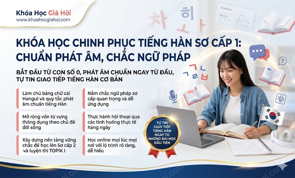Khóa Học Chinh Phục Tiếng Hàn Sơ Cấp 1: Chuẩn Phát Âm, Chắc Ngữ Pháp