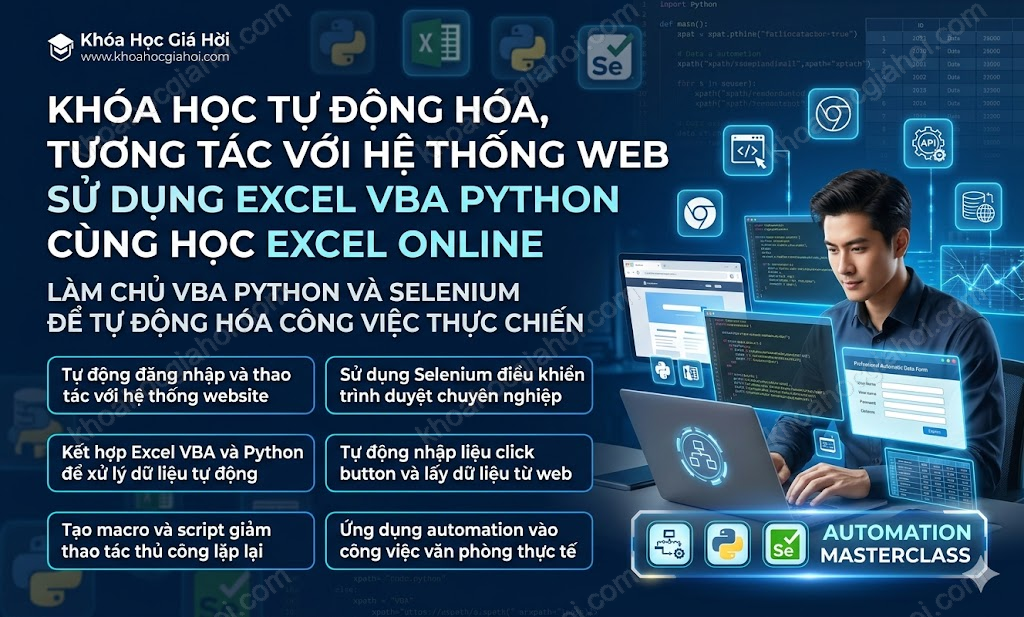 Khóa Học Tự Động Hóa, Tương Tác Với Hệ Thống Web Sử Dụng Excel Vba Python Cùng Học Excel Online