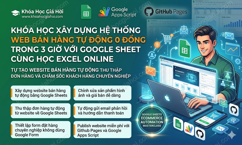 Khóa Học Xây Dựng Hệ Thống Web Bán Hàng Tự Động 0 Đồng Trong 3 Giờ Với Google Sheet Cùng Học Excel Online
