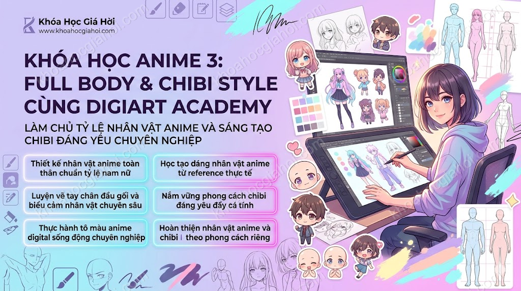 Khóa Học Anime 3: Full Body & Chibi Style Cùng Digiart Academy