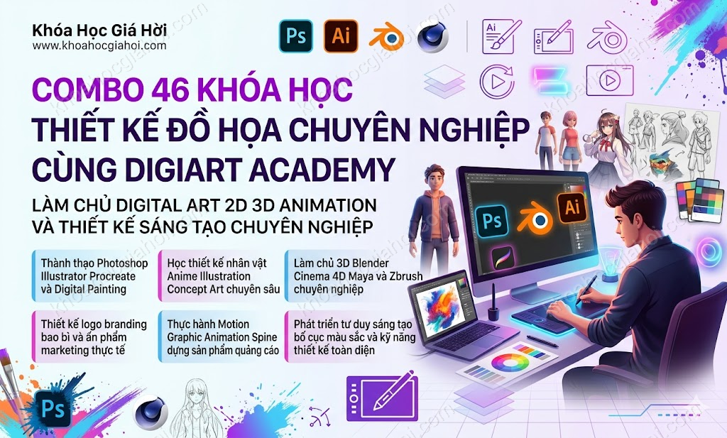Combo 46 Khóa Học Thiết Kế Đồ Họa Chuyên Nghiệp Cùng Digiart Academy