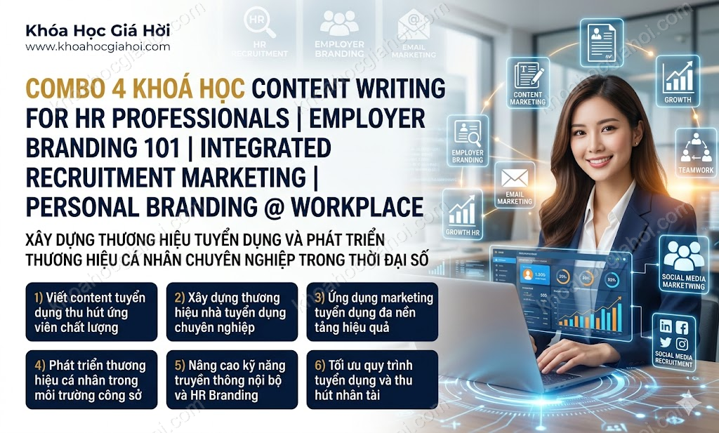 Combo 4 Khoá Học Content Writing For Hr Professionals | Employer Branding 101 | Integrated Recruitment Marketing | Personal Branding @ Workplace