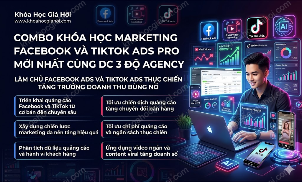 Combo Khóa Học Marketing Facebook Và Tiktok Ads Pro Mới Nhất Cùng Dc 3 Độ Agency