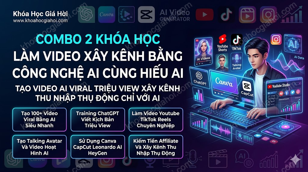 Combo 2 Khóa Học Làm Video Xây Kênh Bằng Công Nghệ AI Cùng Hiếu AI