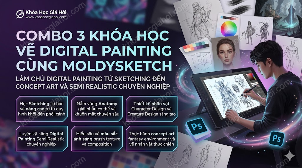 Combo 3 Khóa Học Vẽ Digital Painting Cùng Moldysketch
