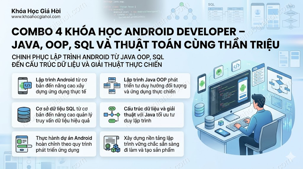 Combo 4 Khóa Học Android Developer – Java, OOP, Sql & Thuật Toán Cùng Thân Triệu
