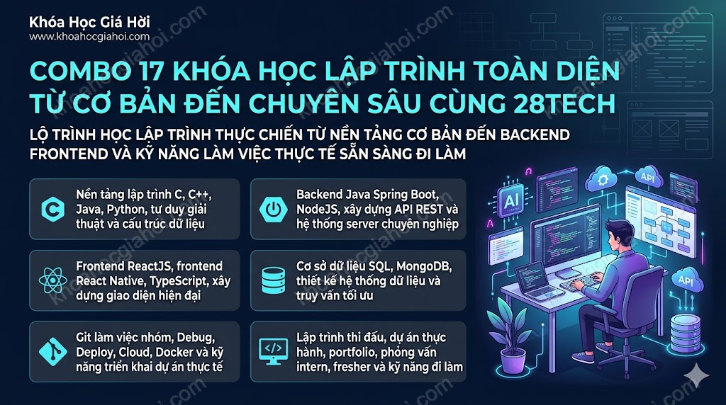 Combo 17 Khóa Học Lập Trình Toàn Diện Từ Cơ Bản Đến Chuyên Sâu Cùng 28tech