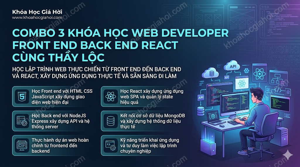 Combo 3 Khóa Học Web Developer: Front-end, Back-end & React Cùng Thầy Lộc